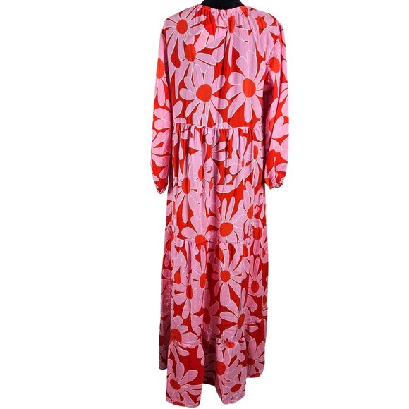 Dokotoo Womens Floral Red & Pink Flowy Tiered Maxi Boho Dress Med Beach Casual - Picture 6 of 11